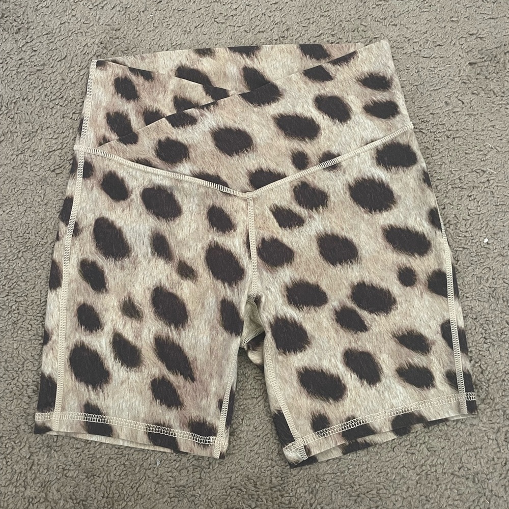 We Wore What Leopard Animal Print Cross-Over Biker Shorts, Size S